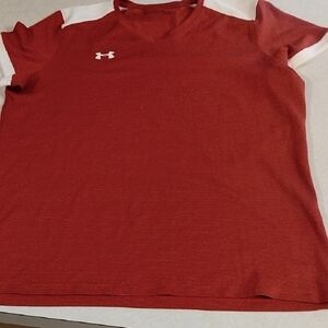 Under Armour Red and White Athletic Tee